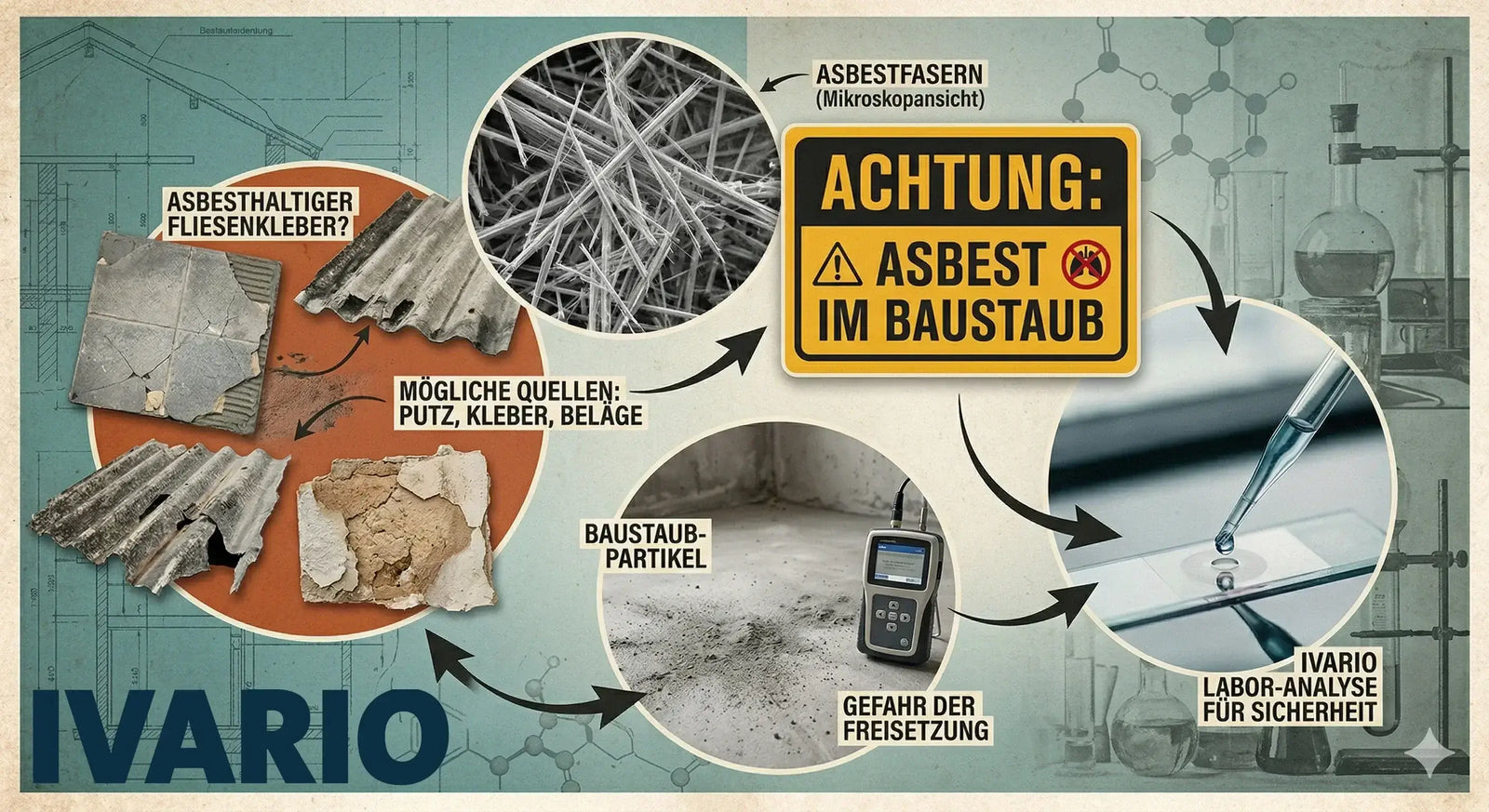 Darstellung von Asbest in Baustaub und der Quellen der Asbestbelastung